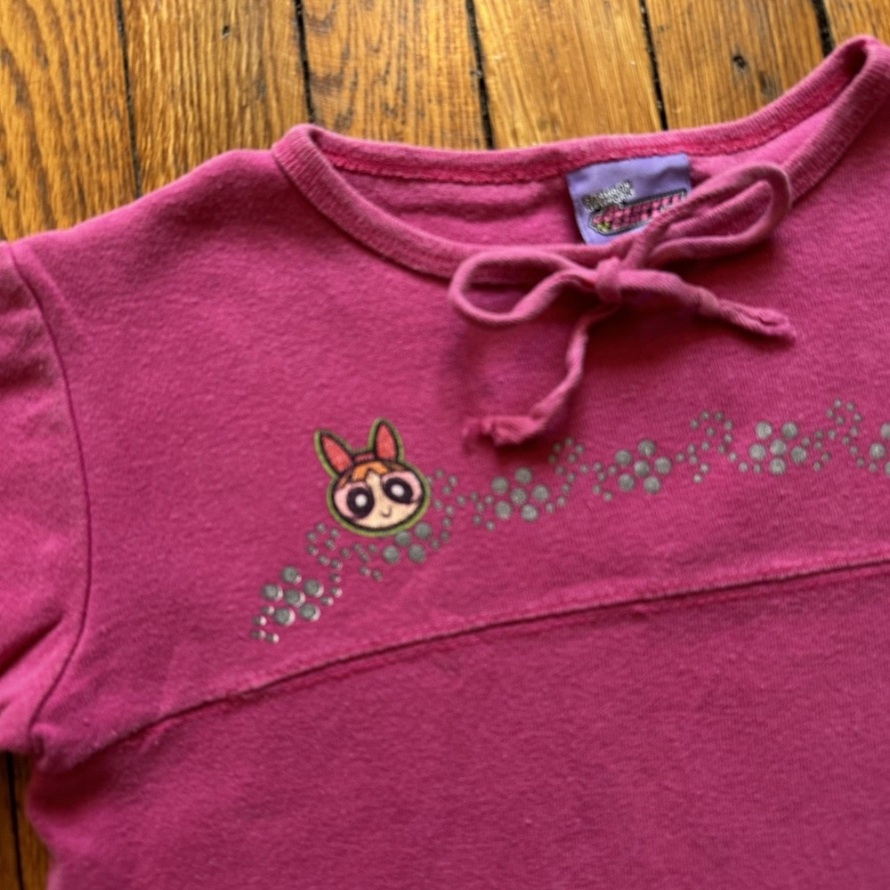 Vtg Powerpuff Girls Cropped Baby Tee Shirt Cartoon Network Pink Y2k 2000 - Picture 4 of 10
